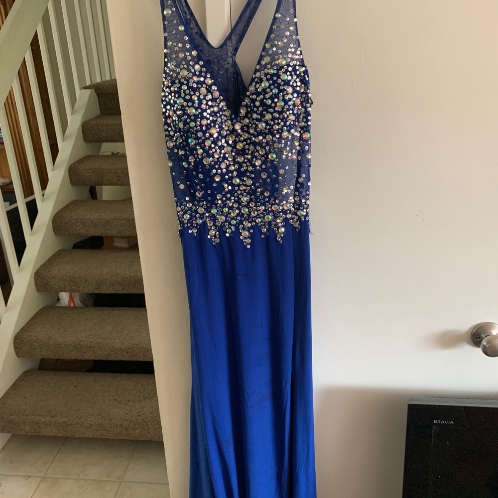 Beautiful royal blue long sparkly prom dress!
